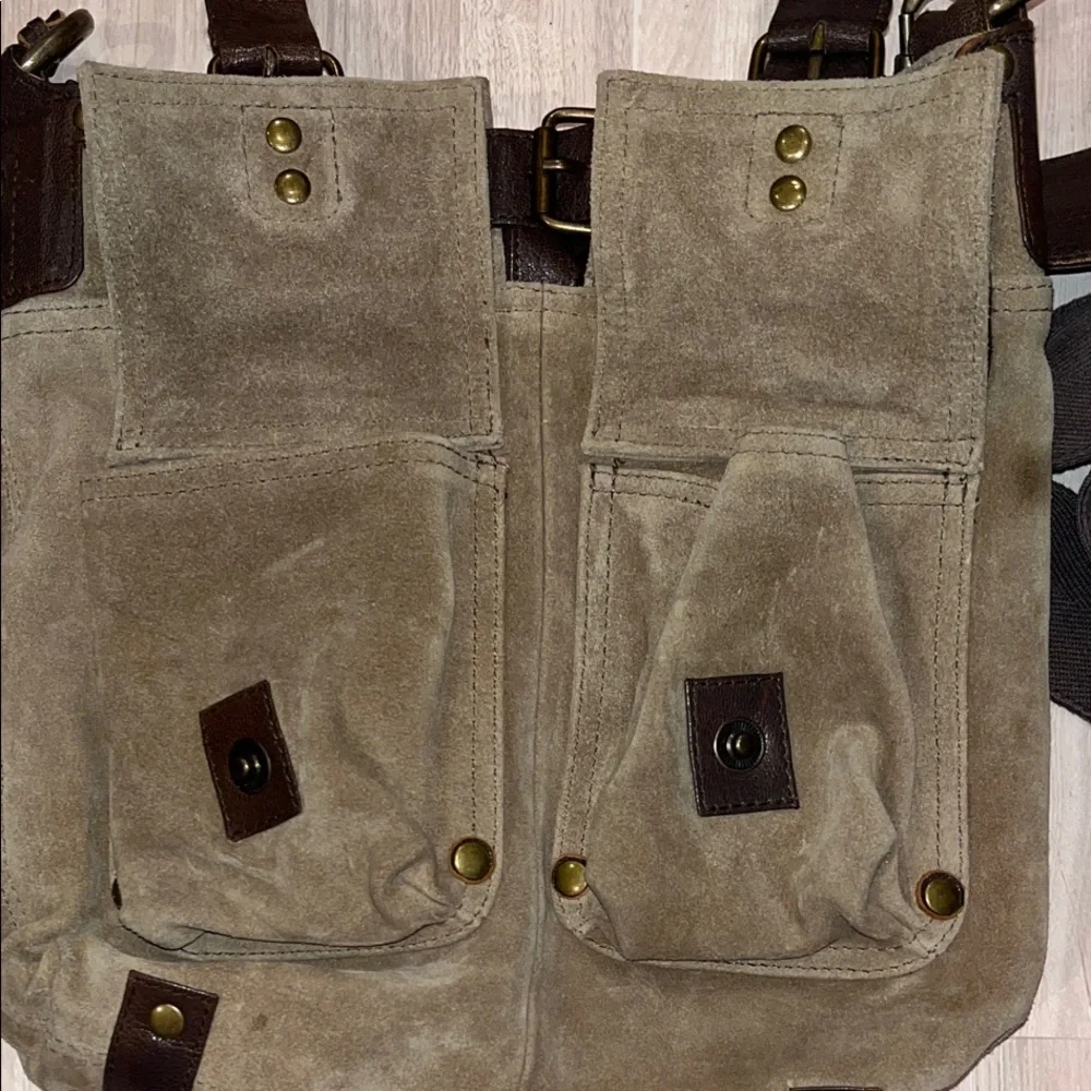 Mi Mu olive green/beige suede unisex Messenger Bag